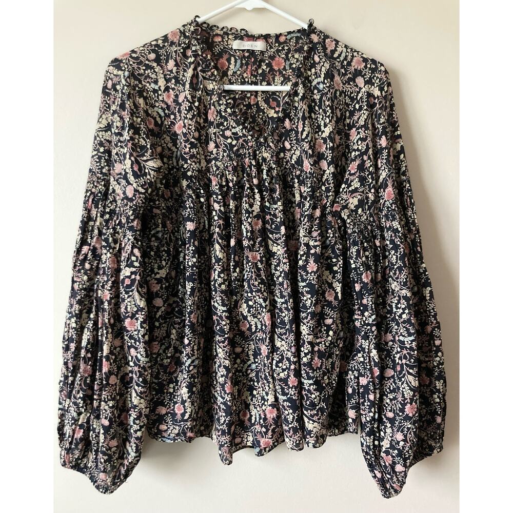DOEN Thistle Top in Black Multi Floral Print M Boho - Picture 4 of 10
